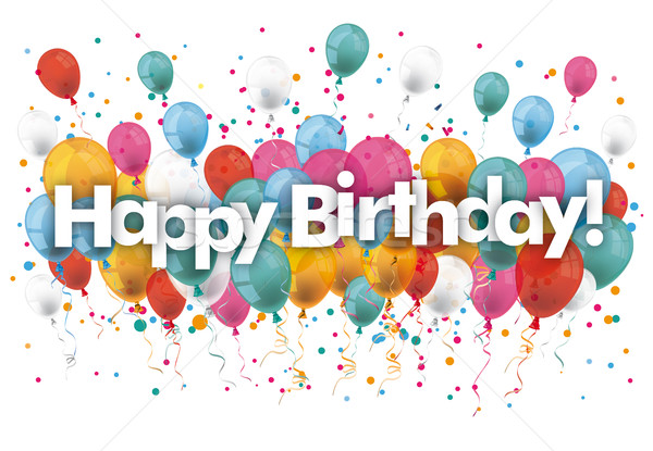 Stockfoto: Confetti · ballonnen · gelukkige · verjaardag · tekst · eps · 10