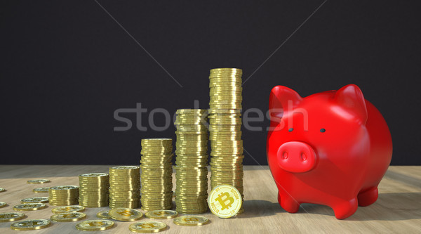 Croissance graphique tirelire or rouge table en bois [[stock_photo]] © limbi007