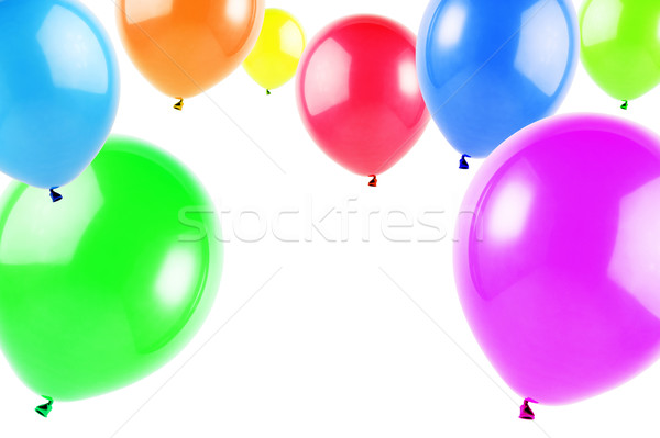Stock fotó: Léggömbök · színes · repülés · izolált · fehér · vízszintes