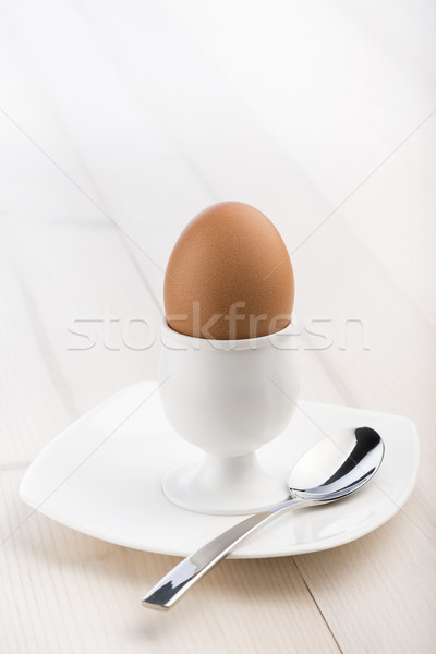 Yumurta çay kaşığı ahşap masa kuş Stok fotoğraf © limpido