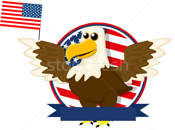 Foto stock: Cute · Cartoon · americano · calvo · águila · estrellas
