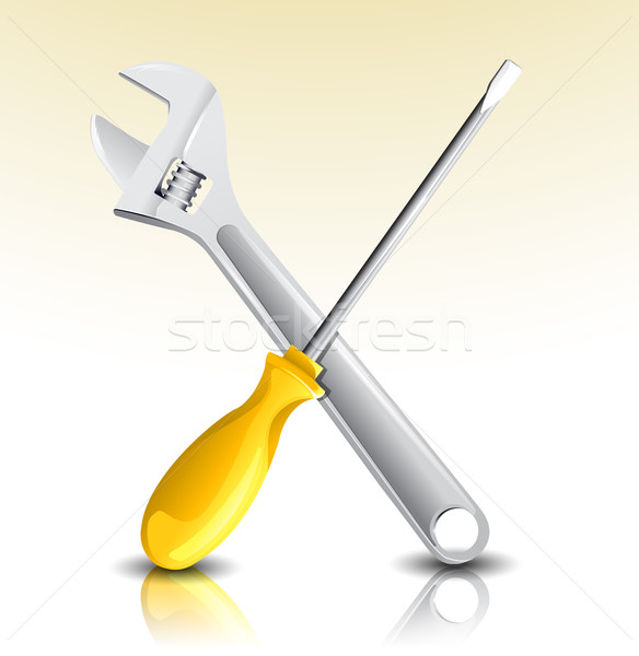 Klucz śrubokręt pracy krzyż przemysłu narzędzia Zdjęcia stock © lindwa