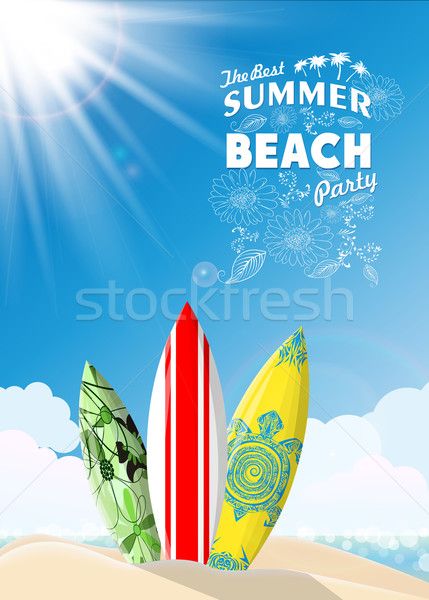 Surf boards on sea beach Stock photo © lindwa