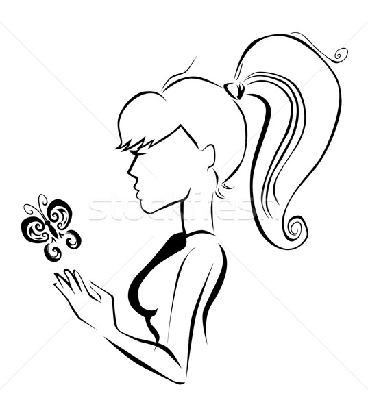 Belle fille silhouette résumé design art rétro [[stock_photo]] © lindwa