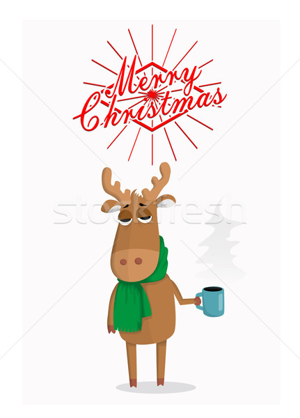 Vidám karácsonyi üdvözlet rajz szarvas erdő festmény Stock fotó © lindwa