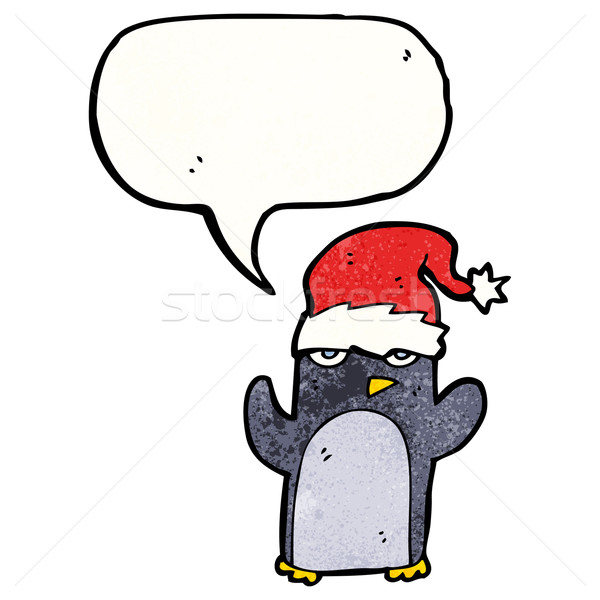 Karikatür penguen konuşma Retro şapka Noel Stok fotoğraf © lineartestpilot