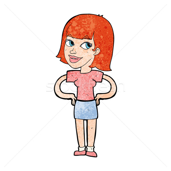 Cartoon szczęśliwy kobieta ręce biodra projektu Zdjęcia stock © lineartestpilot