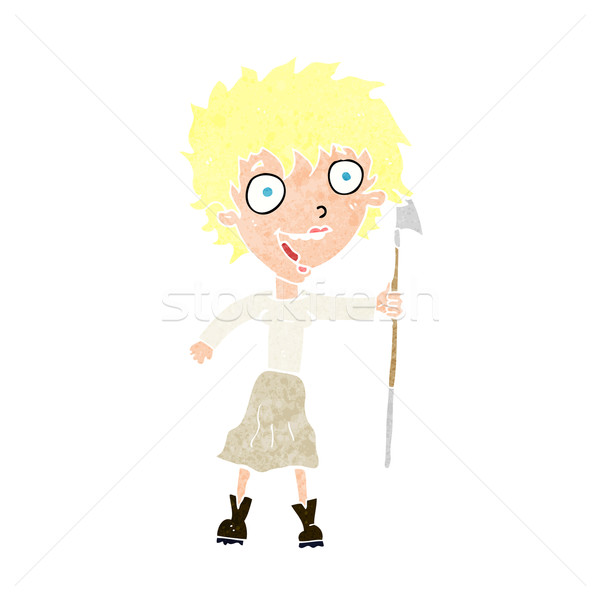 cartoon crazy woman with spear Stock photo © lineartestpilot