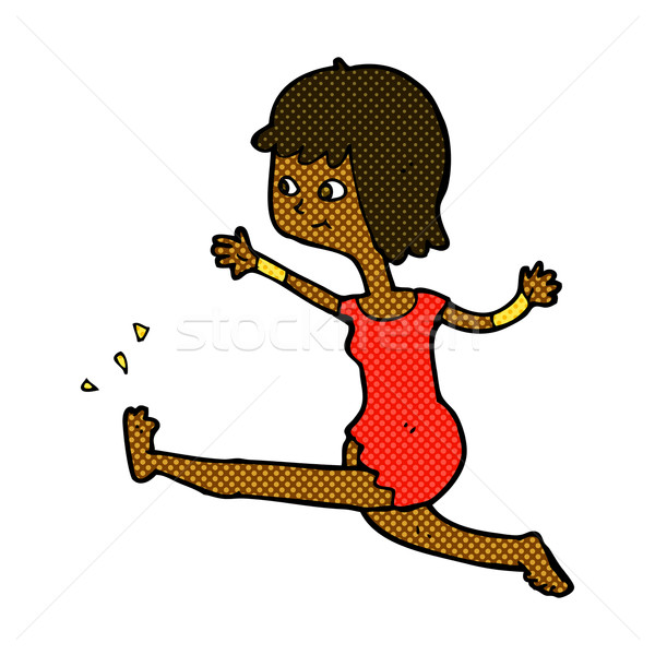 Stock photo: comic cartoon happy woman kicking