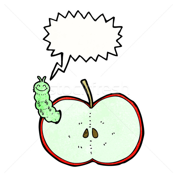Desen animat bug mananca măr bule de vorbire mână Imagine de stoc © lineartestpilot