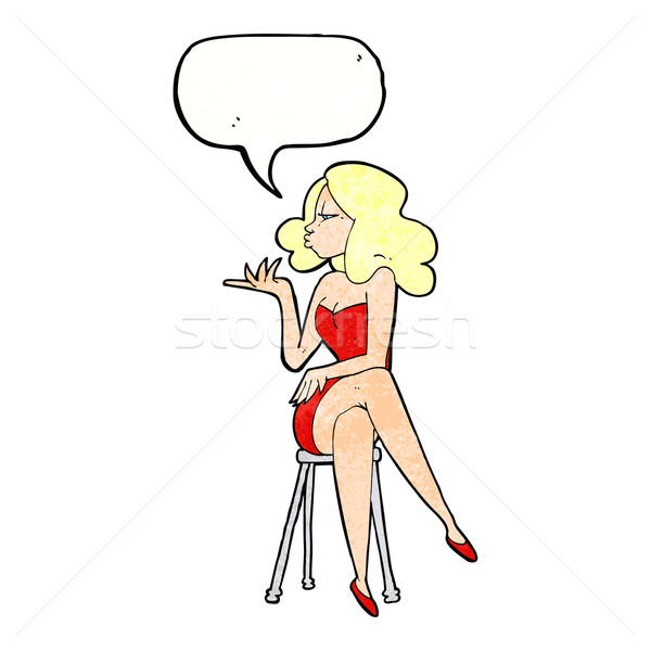 Karikatür kadın oturma bar dışkı konuşma balonu Stok fotoğraf © lineartestpilot