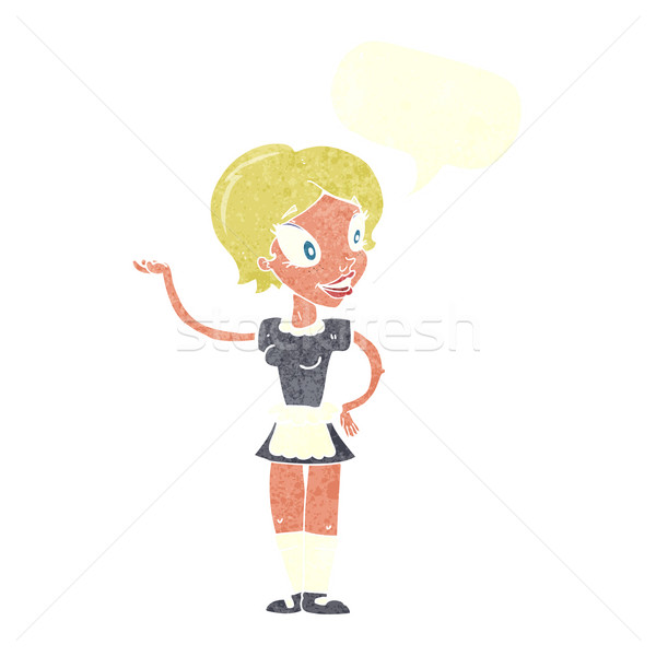 Desenho animado mulher empregada traje balão de fala mão Foto stock © lineartestpilot