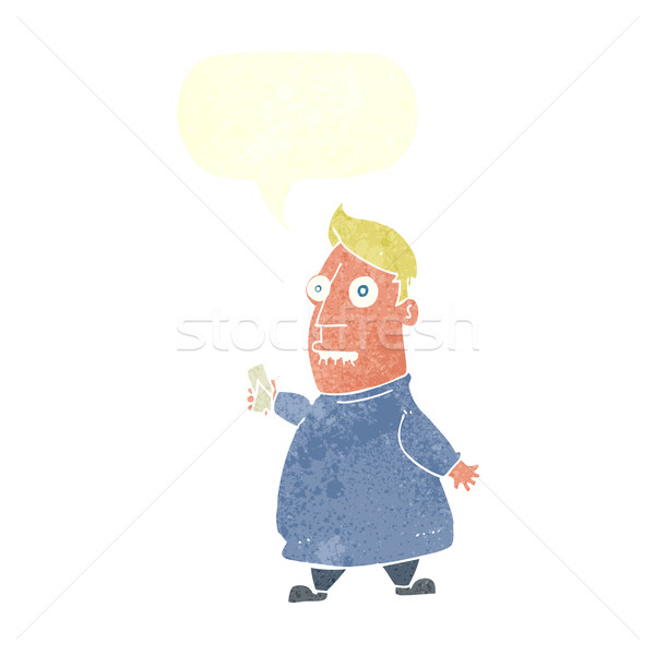 cartoon nervous man with tickets with speech bubble Stock photo © lineartestpilot