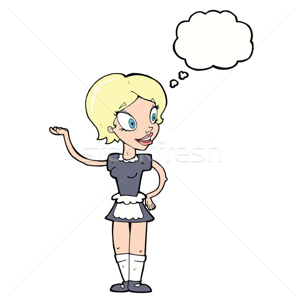 Cartoon kobieta pokojówka kostium bubble myśl strony Zdjęcia stock © lineartestpilot