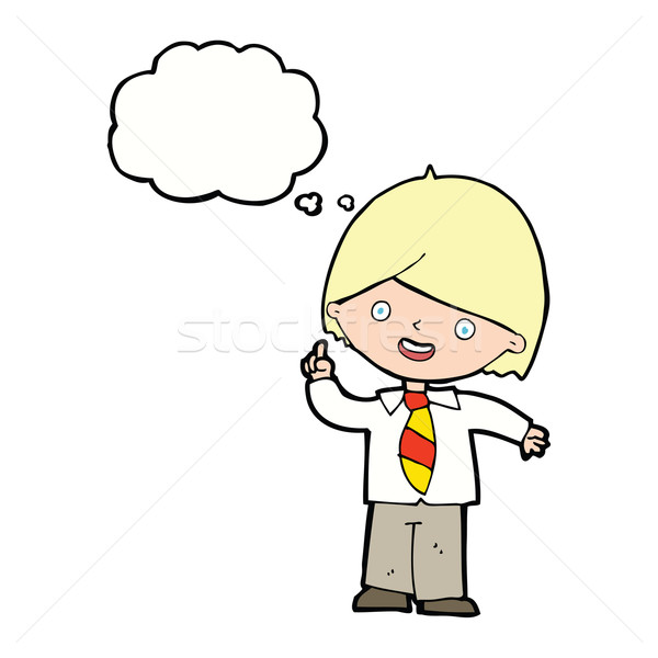 cartoon school boy answering question with thought bubble Stock photo © lineartestpilot