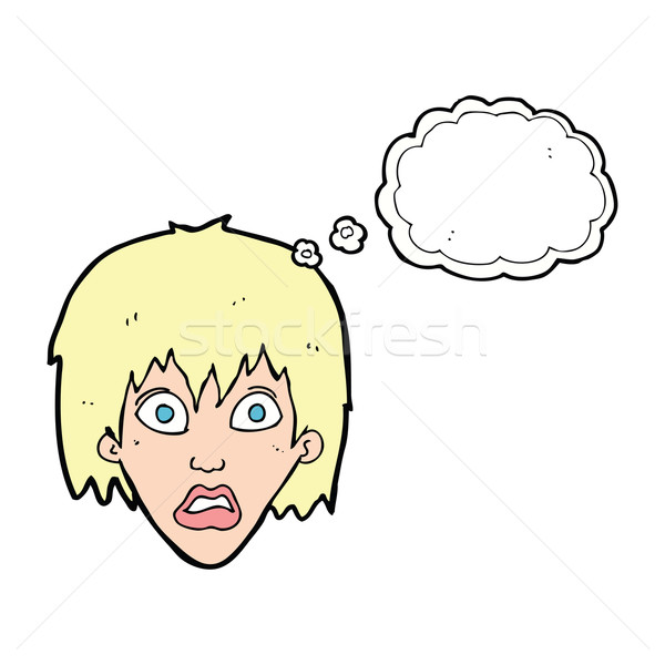 Cartoon испуганный женщину мысли пузырь стороны дизайна Сток-фото © lineartestpilot