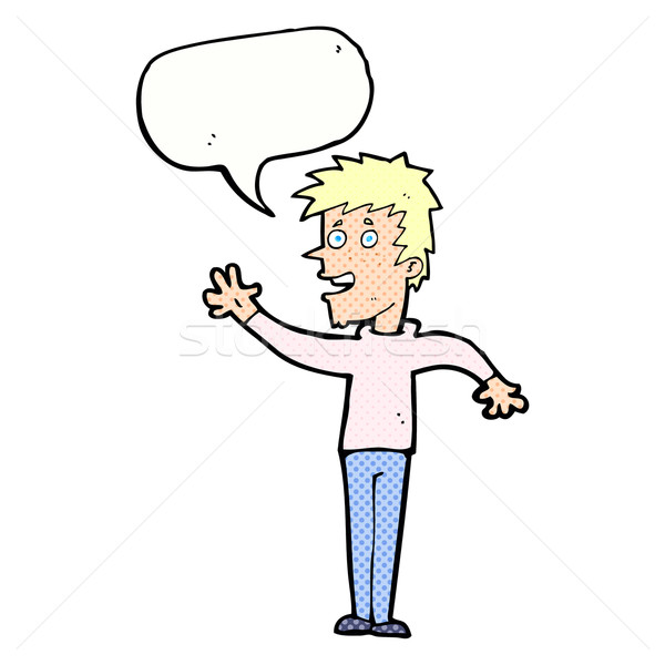 Stock photo: cartoon happy boy waving with speech bubble