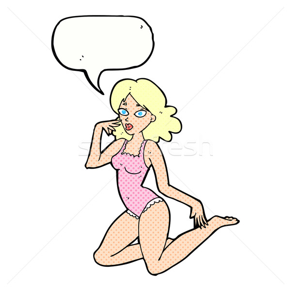 Desen animat femeie lenjerie bule de vorbire mână sexy Imagine de stoc © lineartestpilot
