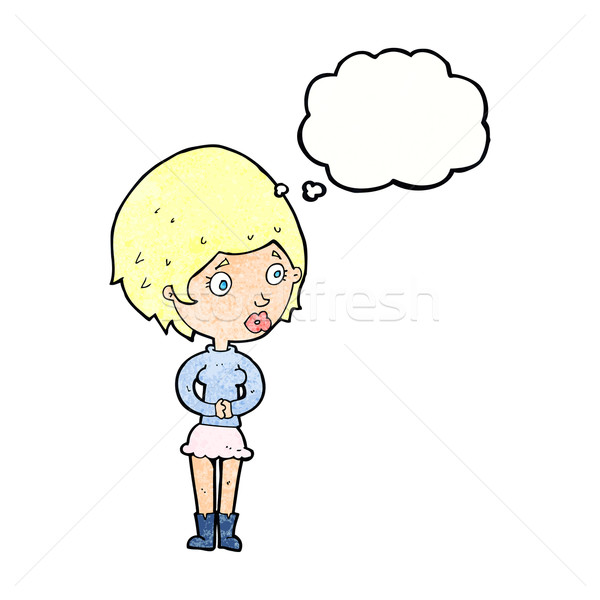 Stock photo: cartoon concerned woman with thought bubble