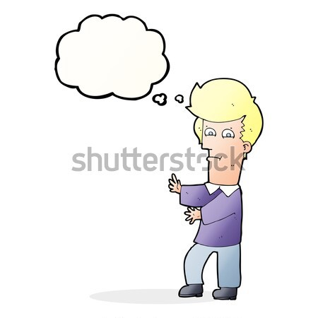 cartoon nervous man waving with thought bubble Stock photo © lineartestpilot