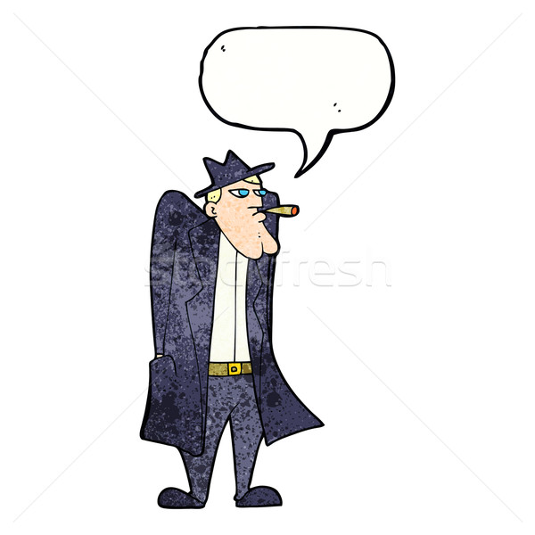 Cartoon człowiek hat okop płaszcz dymka Zdjęcia stock © lineartestpilot