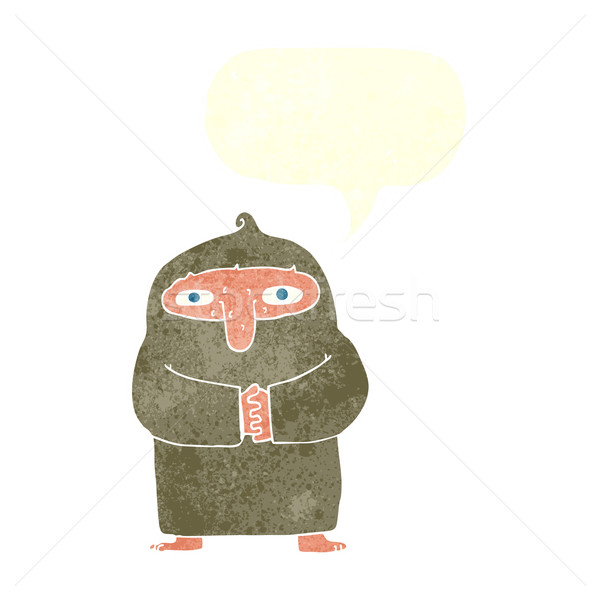 Foto stock: Desenho · animado · monge · robe · balão · de · fala · mão · projeto