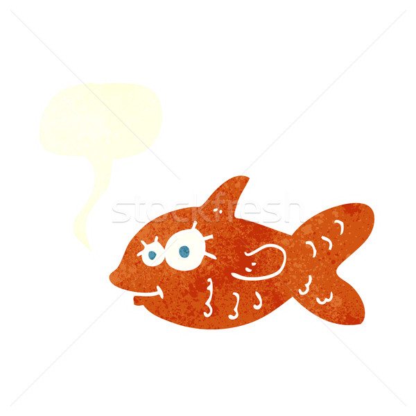 Desenho animado feliz peixe-dourado balão de fala mão cara Foto stock © lineartestpilot