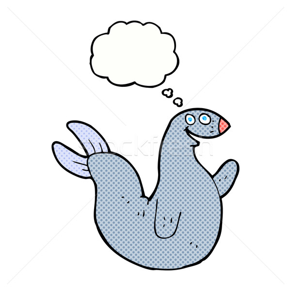 cartoon happy seal with thought bubble Stock photo © lineartestpilot