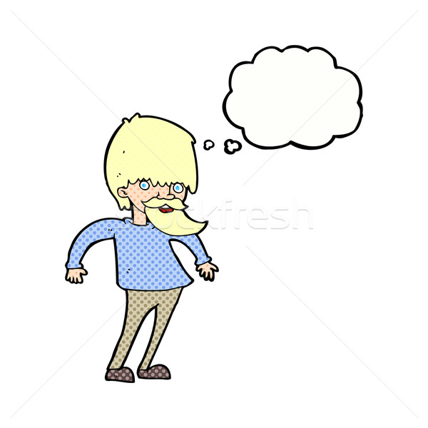 cartoon bearded man shrugging shoulders with thought bubble Stock photo © lineartestpilot
