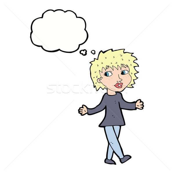cartoon woman with no worries with thought bubble Stock photo © lineartestpilot