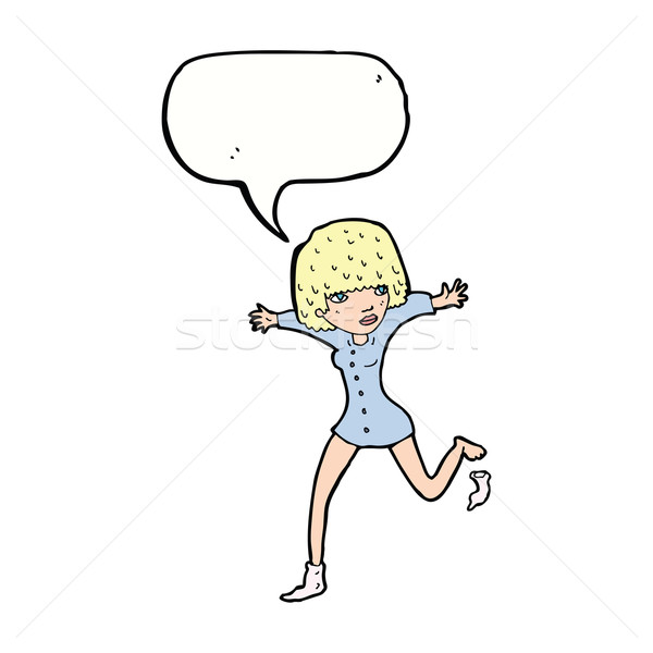 cartoon woman kicking off sock with speech bubble Stock photo © lineartestpilot