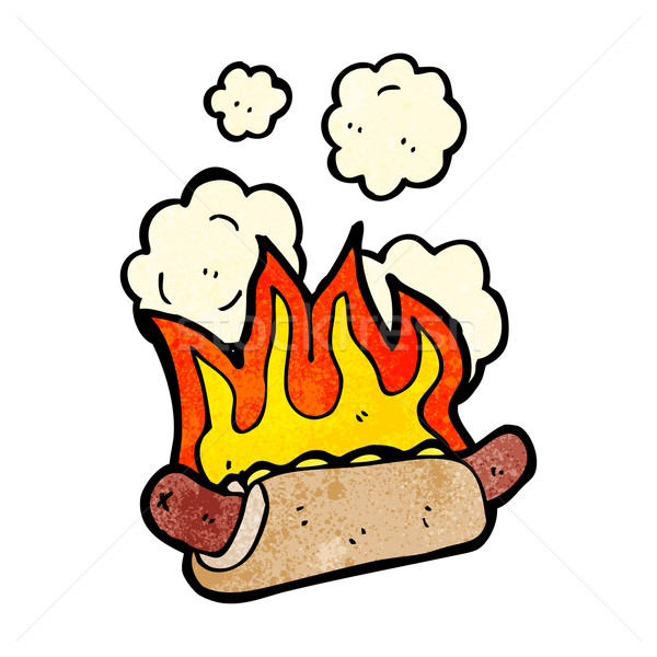 Cartoon vlammende hotdog brand retro tekening Stockfoto © lineartestpilot