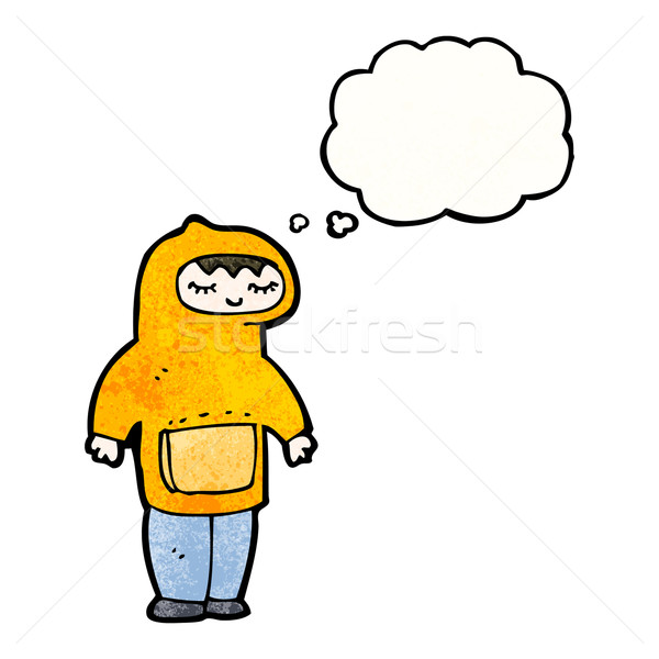 cartoon boy in hooded sweatshirt with thought bubble Stock photo © lineartestpilot