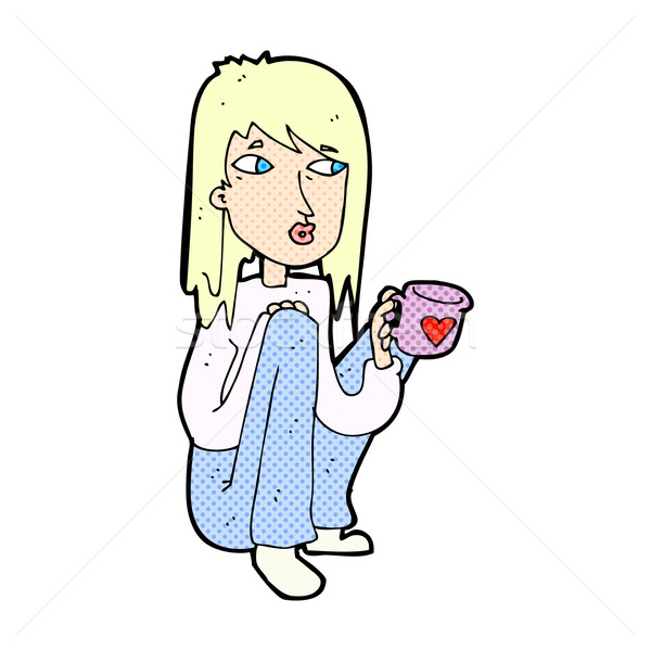 Cômico desenho animado mulher sessão copo café Foto stock © lineartestpilot