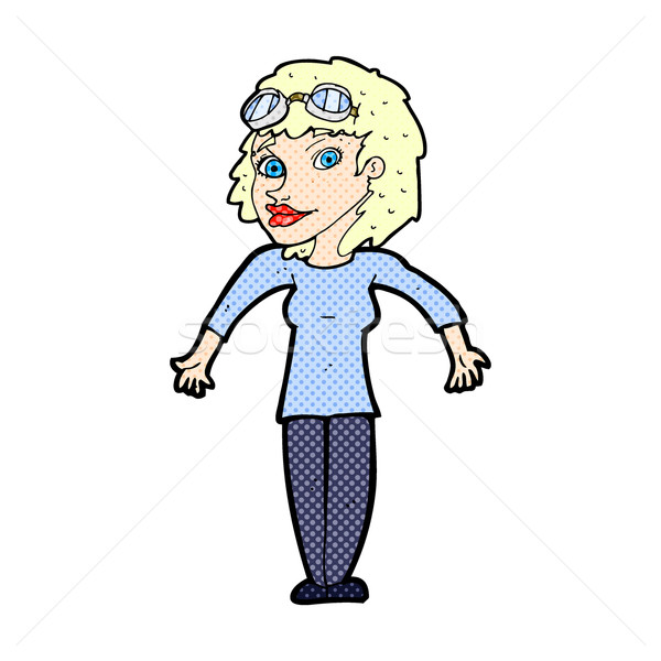 Képregény rajz nő visel védőszemüveg retro Stock fotó © lineartestpilot