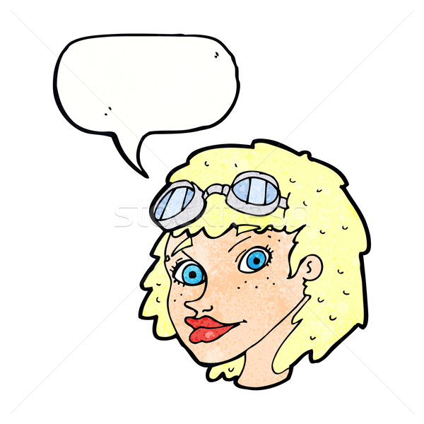 cartoon happy woman wearing aviator goggles with speech bubble Stock photo © lineartestpilot