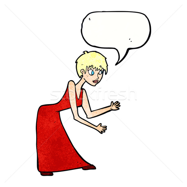 Cartoon mujer vestido bocadillo mano Foto stock © lineartestpilot