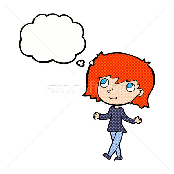 Karikatur Mädchen Gedankenblase Frau Hand Stock foto © lineartestpilot