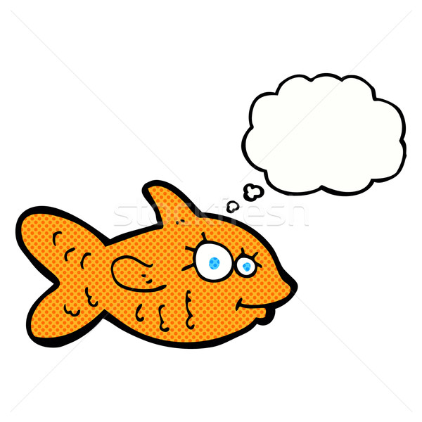 Cartoon счастливым Goldfish мысли пузырь стороны лице Сток-фото © lineartestpilot