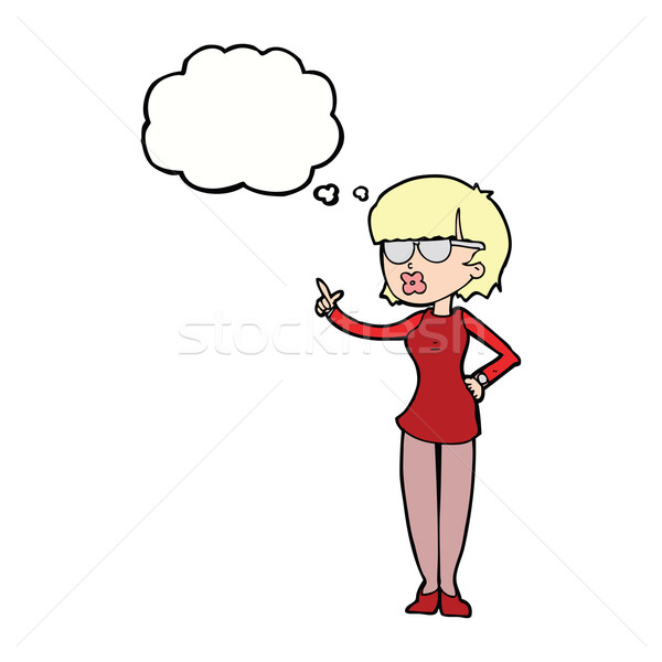 Desenho animado mulher óculos balão de pensamento mão Foto stock © lineartestpilot