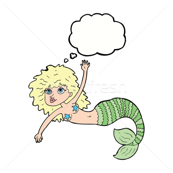 Cartoon mooie zeemeermin gedachte bel hand ontwerp Stockfoto © lineartestpilot