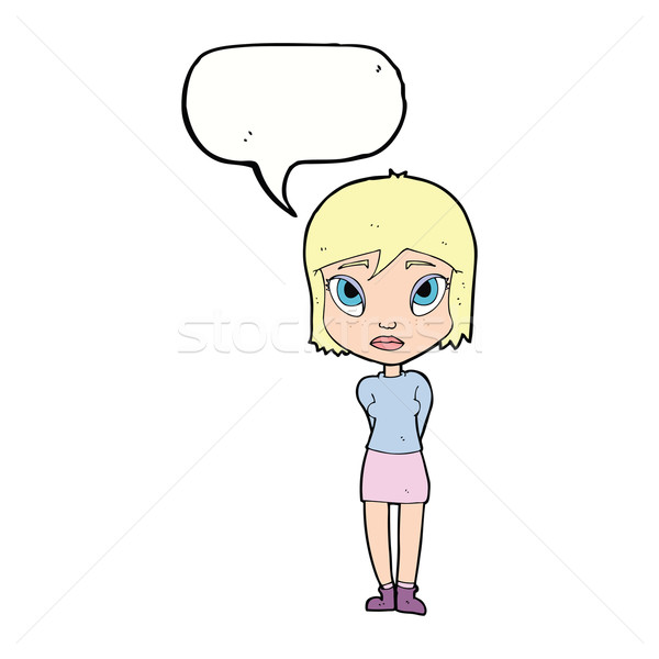 Desen animat timid fată bule de vorbire femeie mână Imagine de stoc © lineartestpilot