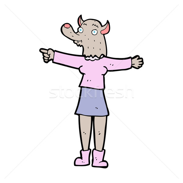 Cartoon pointant loup-garou femme design art Photo stock © lineartestpilot