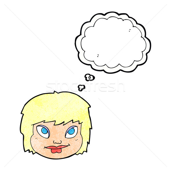 Cartoon femenino cara burbuja de pensamiento mujer mano Foto stock © lineartestpilot