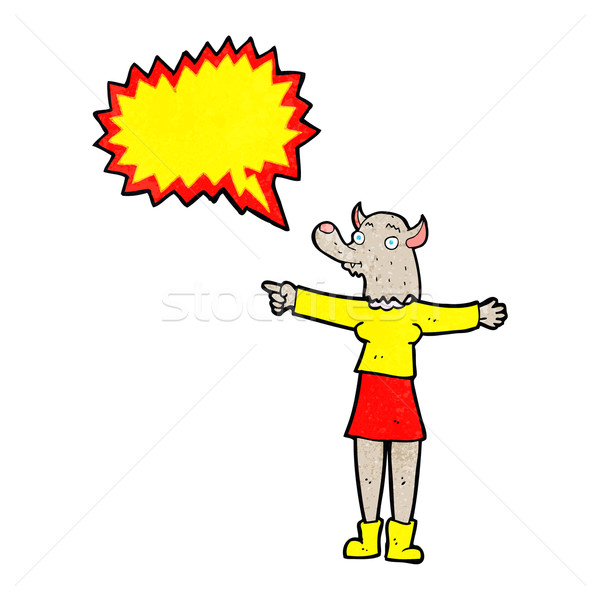 Cartoon pointant loup-garou femme bulle main Photo stock © lineartestpilot