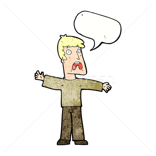 Stock photo: cartoon frightened man with speech bubble
