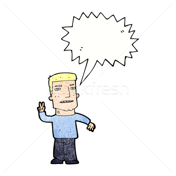 cartoon man giving peace sign with speech bubble Stock photo © lineartestpilot