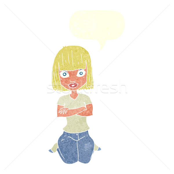 cartoon woman kneeling with speech bubble Stock photo © lineartestpilot