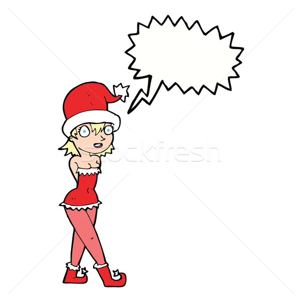 Desenho animado mulher natal elfo traje balão de fala Foto stock © lineartestpilot