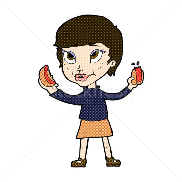 comic cartoon woman eating hotdogs Stock photo © lineartestpilot